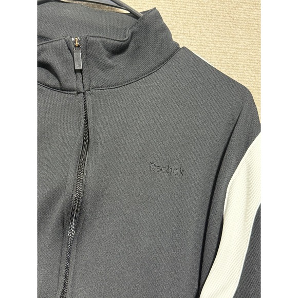 Reebok Jacket Mens Large Black White Track Full Zip Mock Neck Athletic Warm Up - Picture 2 of 7